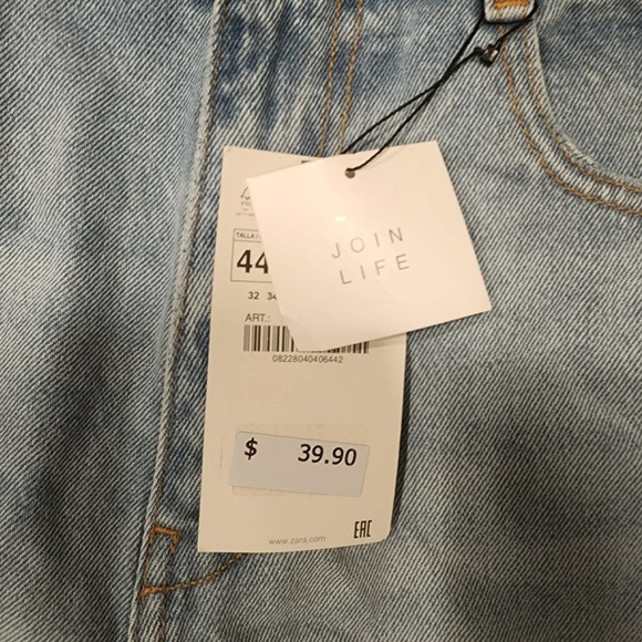 Zara Super High Rise Wide Leg Full Length Light Wash Jeans Full Length Size 12 - Picture 9 of 10